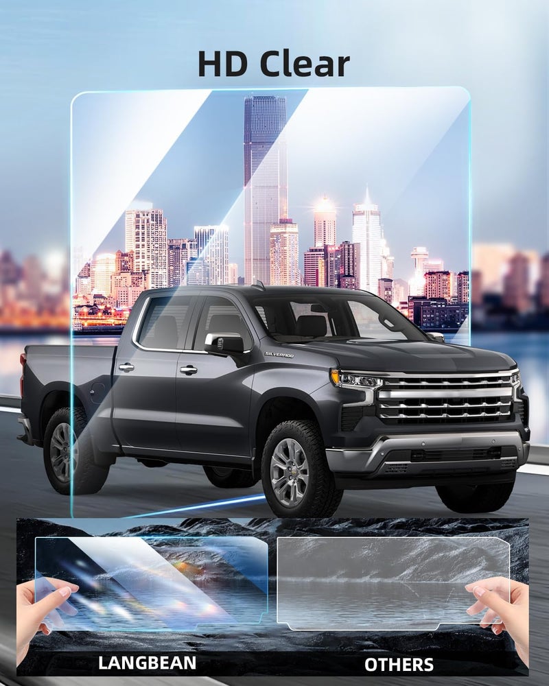 LANGBEAN 13.4" Screen Protector for 2025-2022 Chevrolet Silverado & GMC Sierra 1500 & GMC Sierra 2500HD/ 3500HD, HD Clear, High Sensitivity, 9H Tempered Glass Car Navigation Screen Protector - Image 4